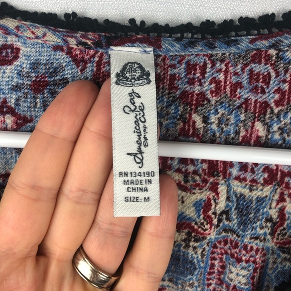 American Rag Dress Women’s M Blue Red Black Ivory Floral Geometric Pattern - Picture 5 of 7